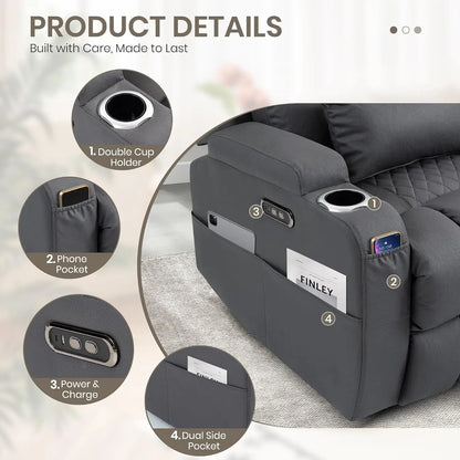 Wall Hugger Power Reclining Loveseat with Manual Adjustable Headrests, Electric Recliner Sofa with USB/Type-C Ports,, Custom