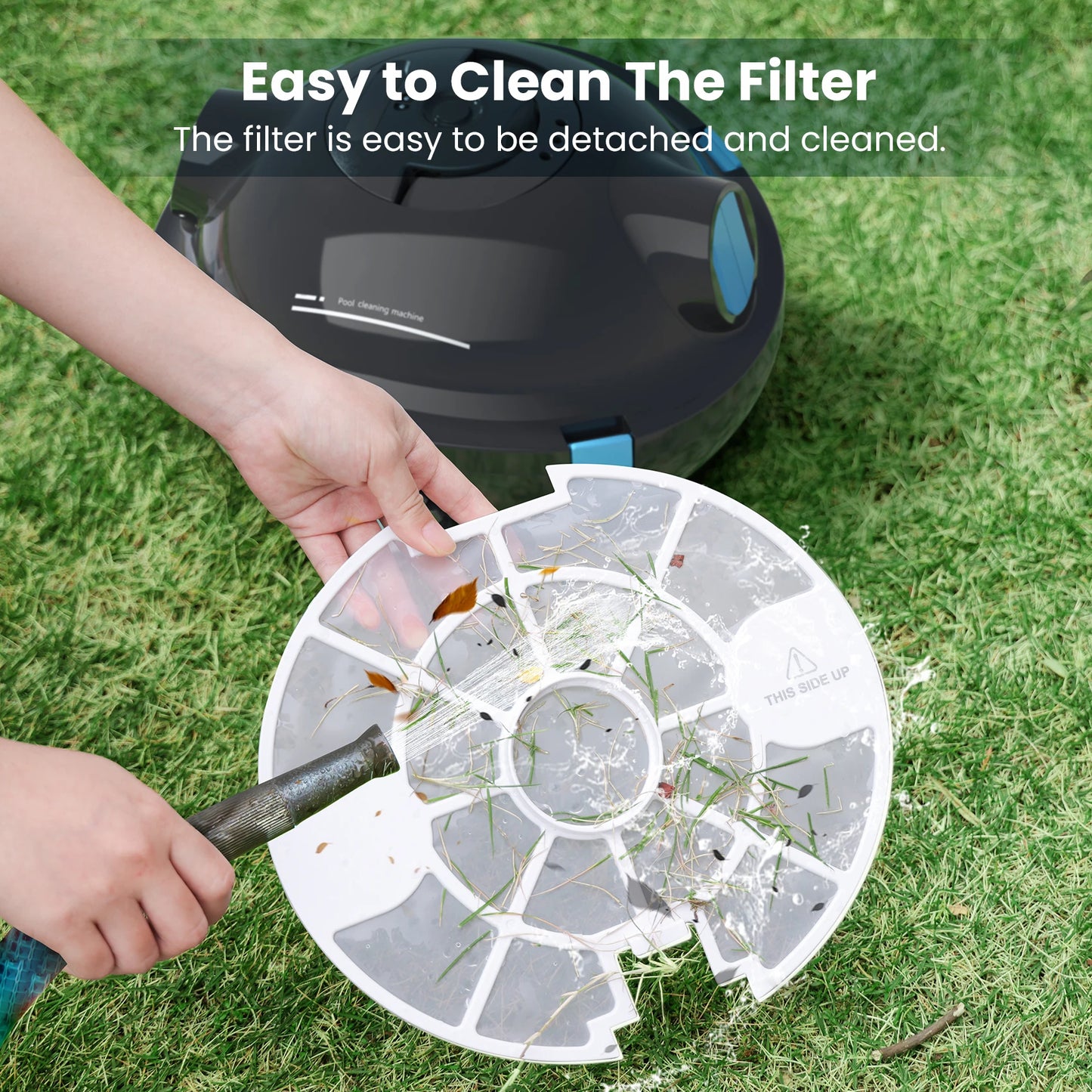 INSE Y10 Cordless Robotic Pool Cleaner,90 Mins Runtime,Self-Parking, for Above/Inground Pools Up to 65ft/1100 Sq.Ft (Black))