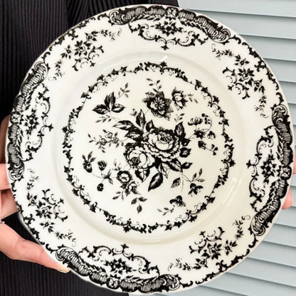 Dinner Set Retro Nordic Flower Pattern Disc Round Ceramic Dinner Plate Exquisite Light Luxury Shallow Plate Hotel