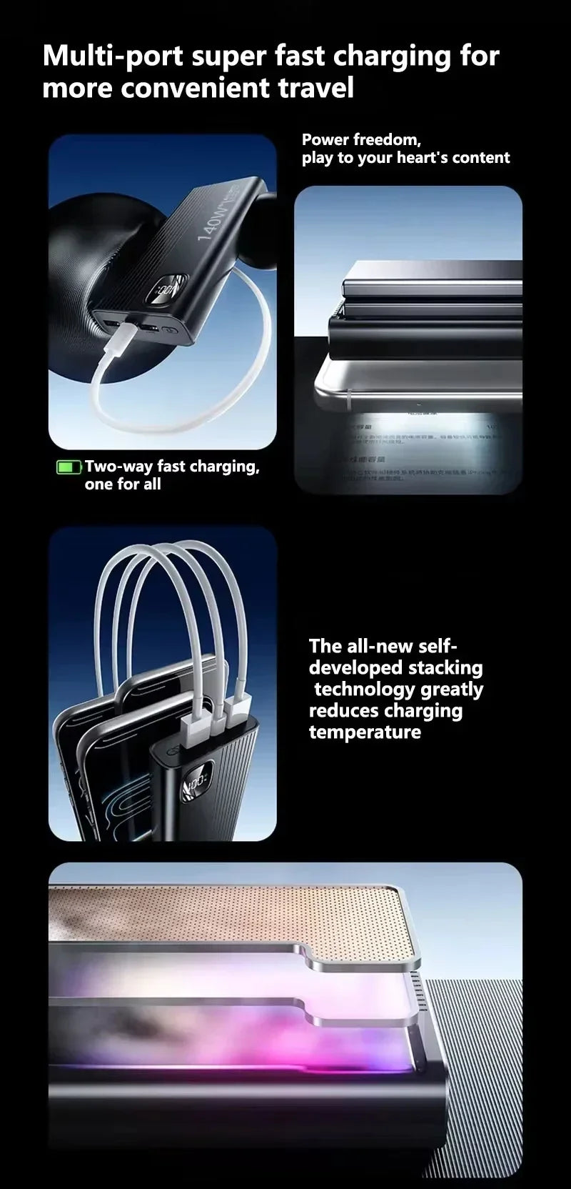 Lenovo 140W Super Rapid Charging 2026New High‑Capacity Portable Battery 500000mAh Powerbank Power Bank For Xiaomi iPhone Phone