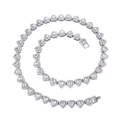 45CM New Hip Hop Tennis Chain Bracelet Necklace Shiny Heart Rhinestone