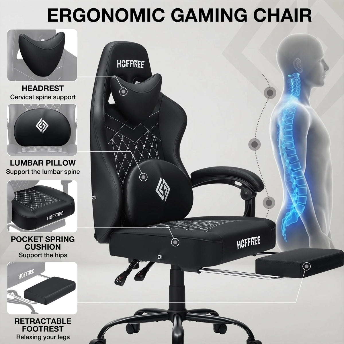 400lbs Gaming Chair with Speakers Massage Computer Gaming Chairs for Adults Reclining bluetooth Gamer Chair with Footrest