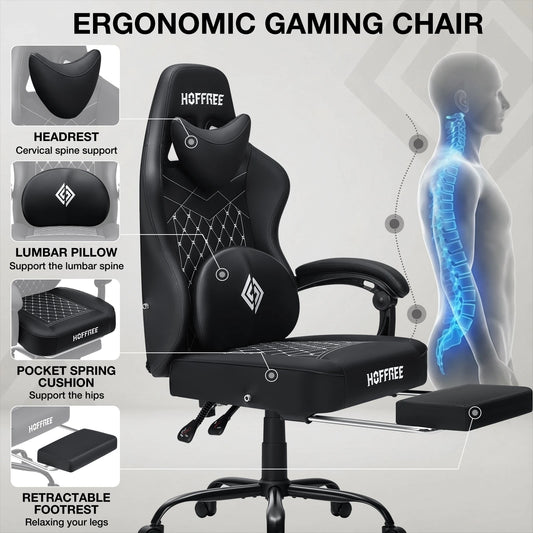 400lbs Gaming Chair with Speakers Massage Computer Gaming Chairs for Adults Reclining bluetooth Gamer Chair with Footrest