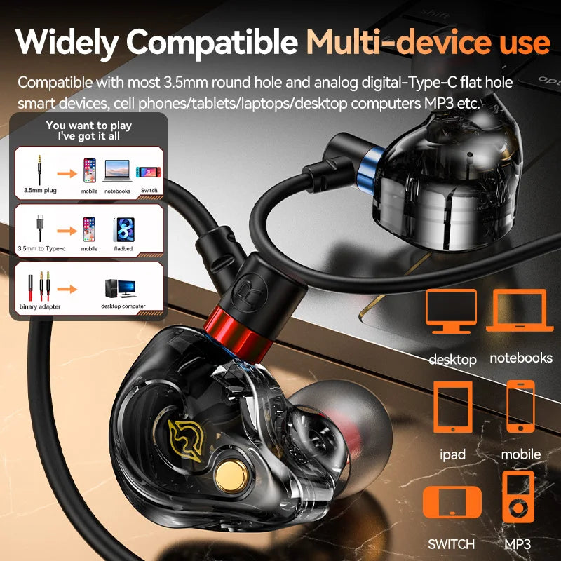Gaming Earbuds 9D Surround Sound Type C&3.5mm Wired Earphones In Ear Headphones Noise Reduction Headsets for Samsung In HD Mic
