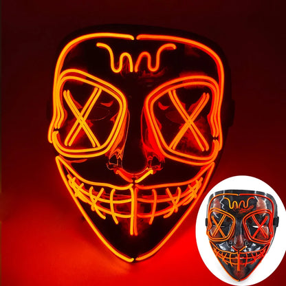 Wireless LED Neon Purge Mask & Fiber Optic Gloves, Scary Glow In Dark Mask for Halloween Carnival Cosplay Bar Birthday Party