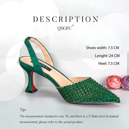 New Wine Red High Heels Shoes And Bag Dotted Crystal Wedding Party Spring, Summer, and Autumn Fashion Women's Noble Sandals