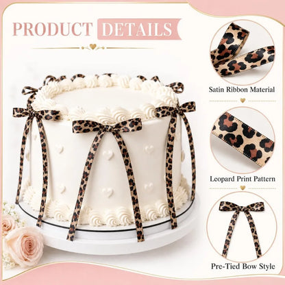 10PCS Leopard Print Cake Topper Bows Ribbon Cheetah Bowknot Toppers for Bachelorette Bridal Shower Jungle Theme Decoration