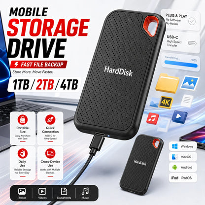 External Solid State Drive 1TB 2TB High Speed Transfer External Hard Drive Portable SSD Multi System Compatible For Windows MAC
