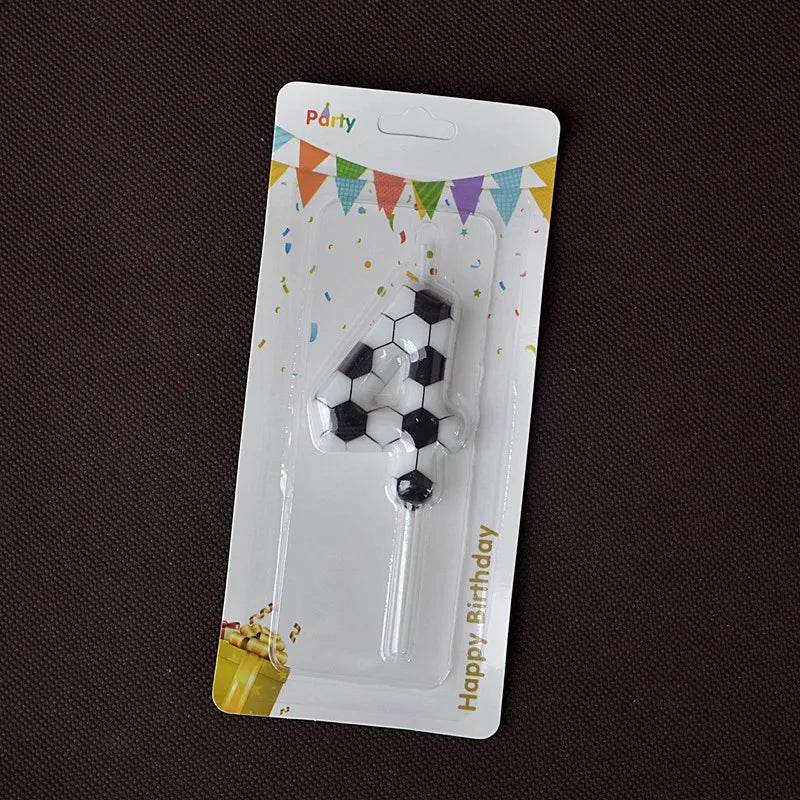 Black White Soccer Number Birthday Candle 0‑9 Football Pattern Digital Cake Topper Soccer Sports Theme Party Cake Decor Supplies