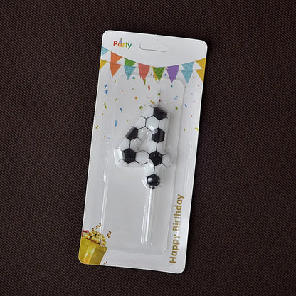 Black White Soccer Number Birthday Candle 0‑9 Football Pattern Digital Cake Topper Soccer Sports Theme Party Cake Decor Supplies