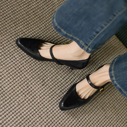 2025 New Spring Women Pumps Sheepskin Leather Women Shoes Pointed Toe Med Heel Concise Slip-on Shallow Handmade Shoes Mary Janes