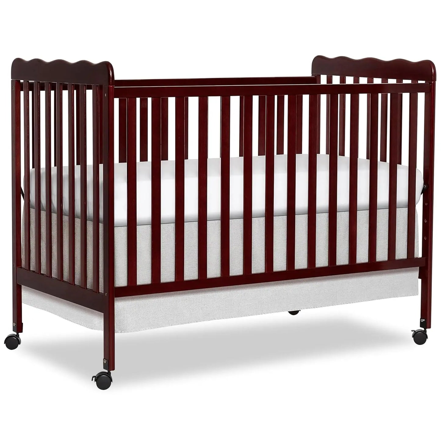 White 3-in-1 Convertible Baby Crib with 4 Height Adjustments, Toddler Bed Conversion & Locking Wheels