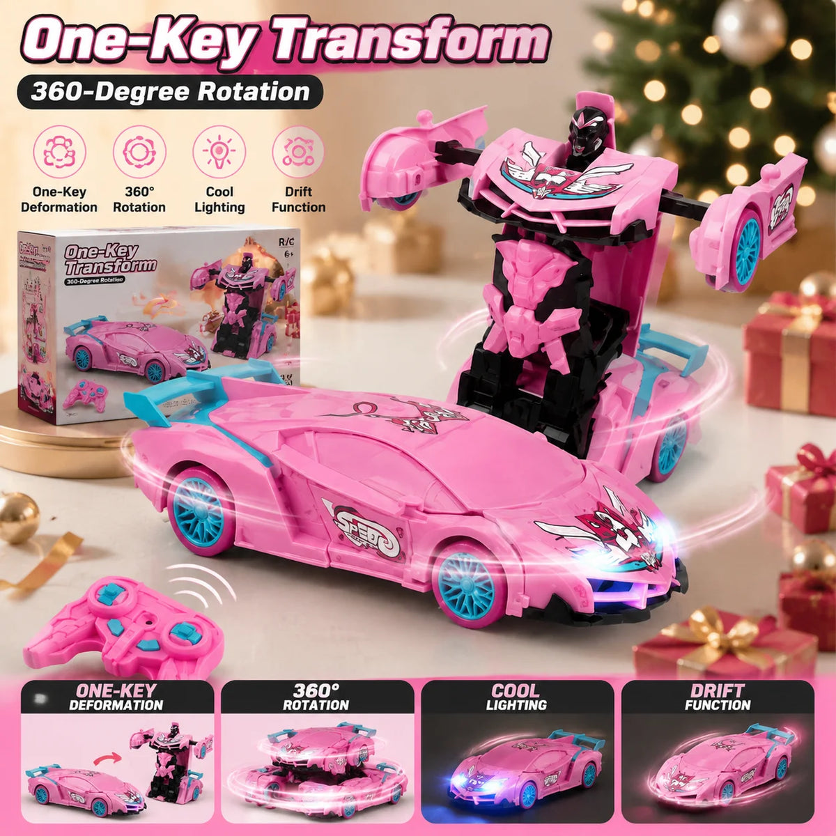 Unicorn RC Car for Girls 2.4GHz Remote Control Stunt Car with LED Lights 360° Rotation Racing Toy Kids Birthday Christmas Gift