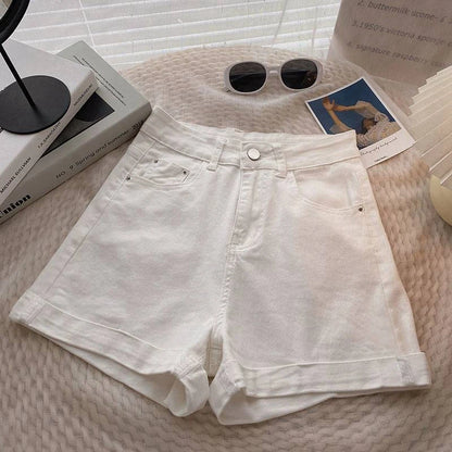 High Waist Wide Leg Casual Jeans Shorts Women's Summer Fashion Slimming A-Line Shorts Blue Denim High Waist Loose Cover Hip