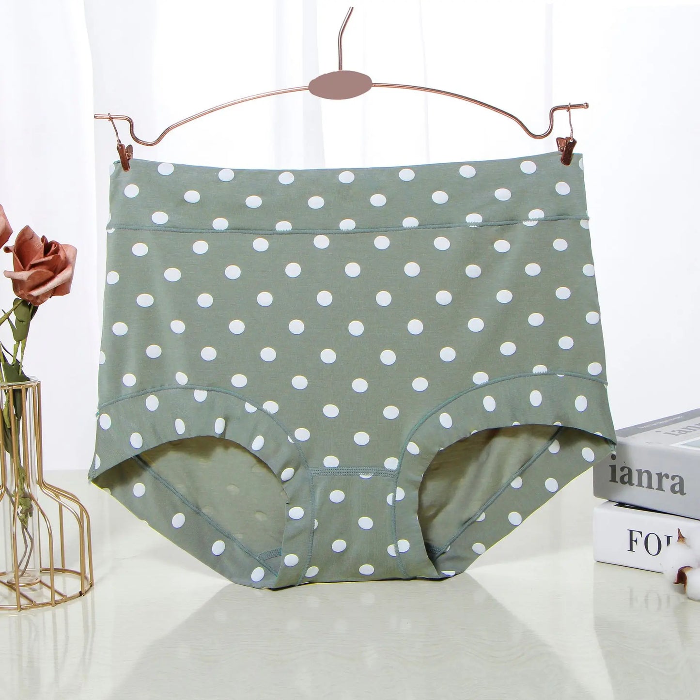 Modal Large size Panties for fat Lady Fashion Polka dot briefs High waist wide leg boyshorts cotton crotch underpants