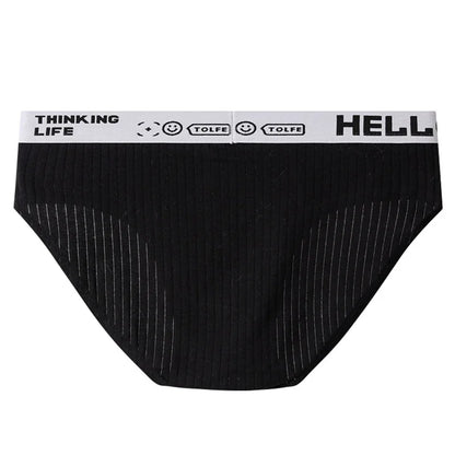 4-Pack Men's Cotton Briefs - “HELLO” & “THINKING LIFE” Waistbands, 4 Colors