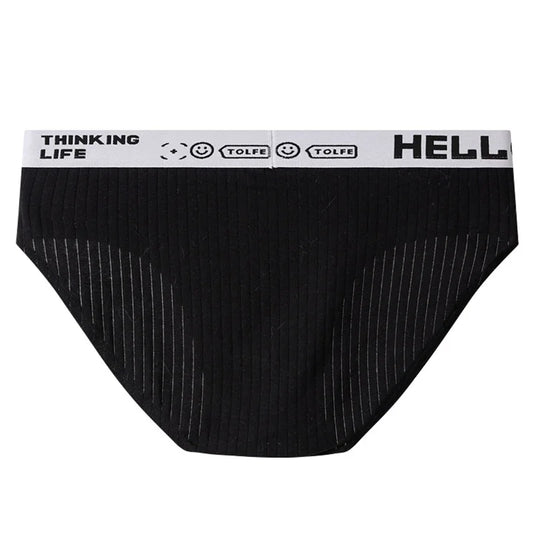 4-Pack Men's Cotton Briefs - “HELLO” & “THINKING LIFE” Waistbands, 4 Colors