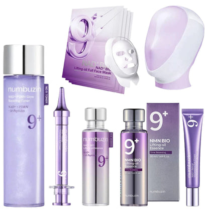 Numbuzin NO.9 NAD+Skincare Set - Retinal Volumetox Eye Cream, PDRN Glow Boosting Toner, BIO Lifting-sil Essence & Full Face Mask