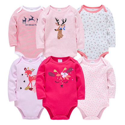 3/5/6 Pcs/Set  Baby Girls Clothing Set Red Deer Christmas Cute Printing Baby Bodysuit Long Sleeve Kids Rompers Cotton for 3-24M