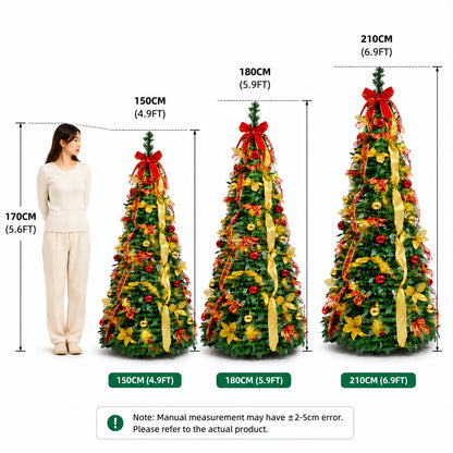 Pre Decorated Foldable Christmas Tree Artificial PVC Xmas Tree 5FT 6FT 7FT with Ornaments Space Saving Design LED Light Option