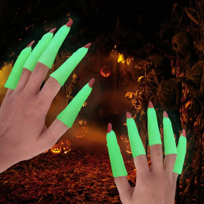 10Pcs Witch Fingers Nail Set Glow in the Dark Monster Fake Fingers Nail Trick Props for Halloween Costume Decoration