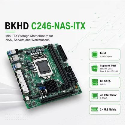 Topton C246 NAS ITX Motherboard 8*SATA3.0 4*I226 2.5G 2*M.2 NVME 2*DDR4 PCIE 16X NAS Board LGA1151 Support 8th/9th Core Xeon CPU
