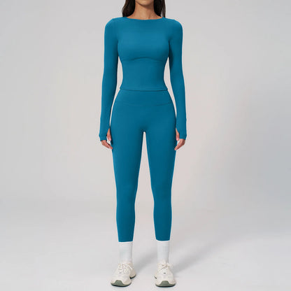 Two Pieces Yoga Set Slim Long Sleeved Gym Set High Elasticity Leggings Sportswear Women's Fitness Cycling Pilates Sports Suits