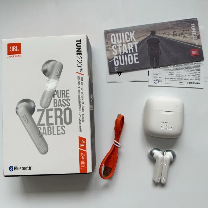 Original JBL Tune 220TWS Wireless Bluetooth Earphones Stereo Earbuds with Bass Sound, Noise Reduction Mic Headset JBL T220 tws