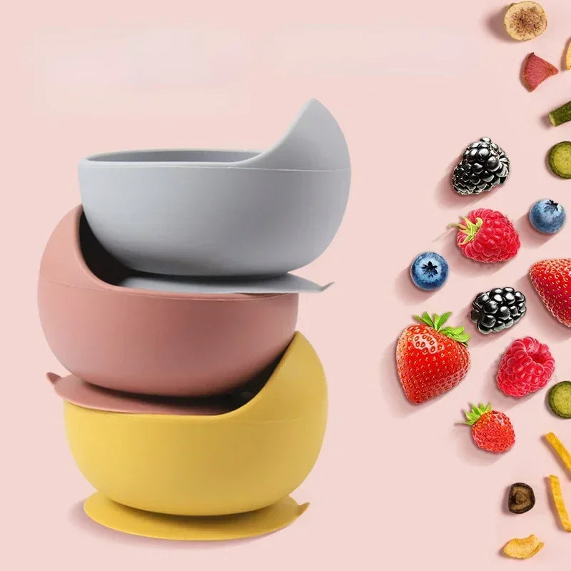 Food Grade Silicone Child Dish Set Baby Feeding Bowl Suction Plate Straw Cup Wooden Spoon Fork for Kids Tableware Toddler Dishes