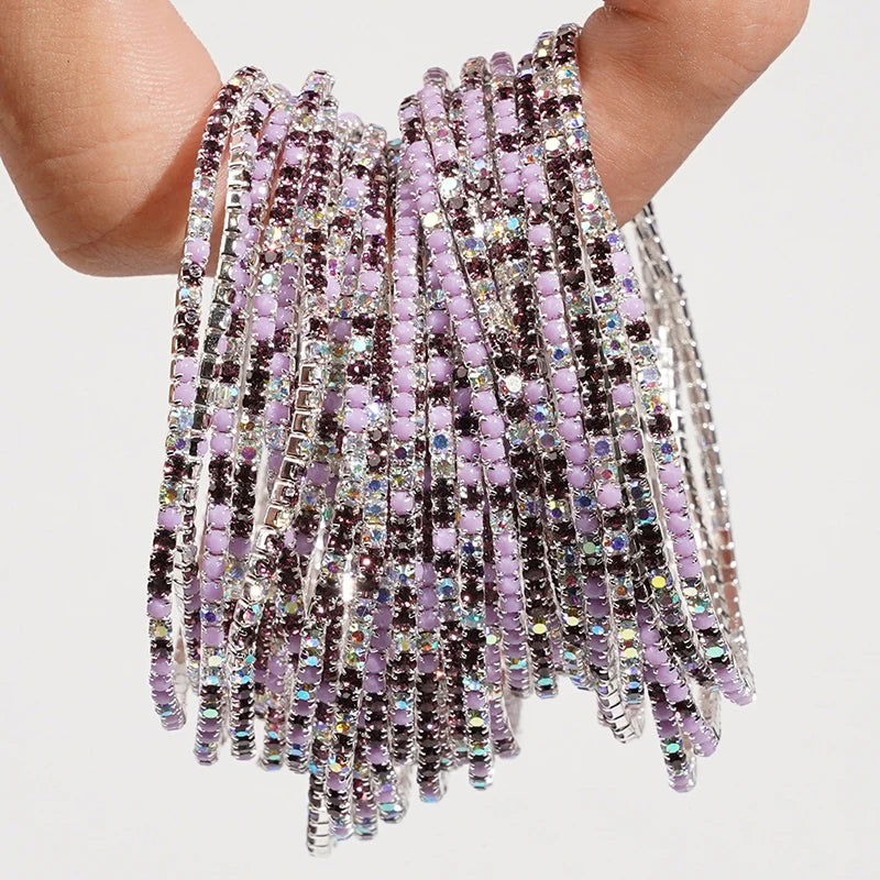 5pcs Fashion Colorful Acrylic Crystal Rhinestone Elastic Bracelet For Women Stretch Wristband Wedding Bracelets Daily Jewelry