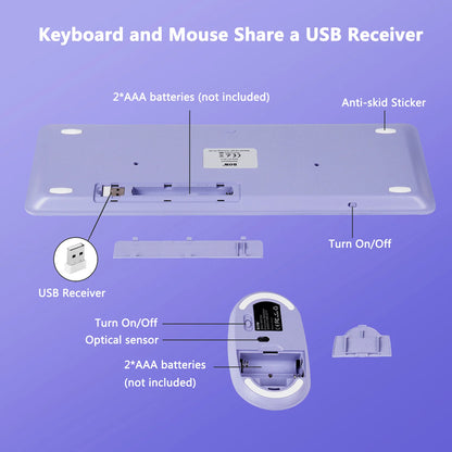 Fashion Keyboard and Mouse Set Wireless PC Gamer Keyboards and Mouse Kit Ultra Thin Office Ergonomic Gaming Keypad Mice Purple