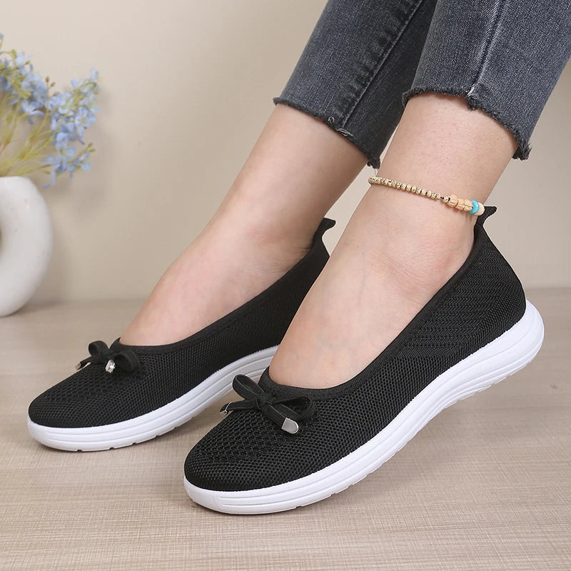 Women's Bow Slip-On Flats | Round-Toe EVA-Insole Shoes | Everyday Casual Wear