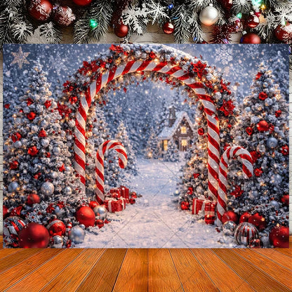 Winter Christmas Candy Vine Arch Theme Banner Background, Children's Birthday Party, Home Decoration Photography Backdrop Cloth