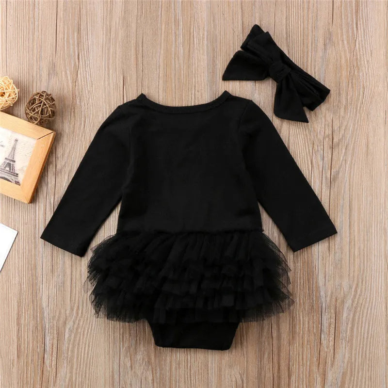 0-24months Baby Girls Long Sleeve Romper Casual Round Neck Infant Girls Princess Bodysuit With Bow Headband