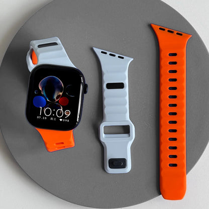 Silicone Sport Band for Apple Watch Ultra 3/2 49mm 42 44 38 40 41mm Two Tone Adjustable Strap for Iwatch S11 10 9 8 7 6 SE3 Belt