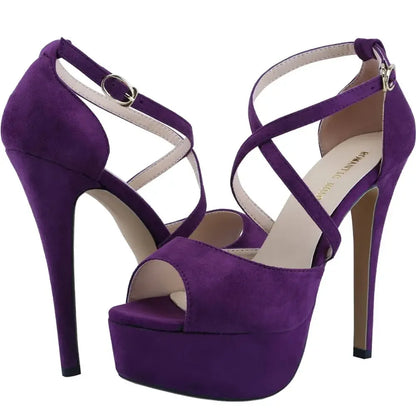 2026 Women Sandals 14CM Platform High Heels Sexy Ankle Strap Sandal Open Toe Stilettos Party Dress Wedding Shoes Plus Size 44