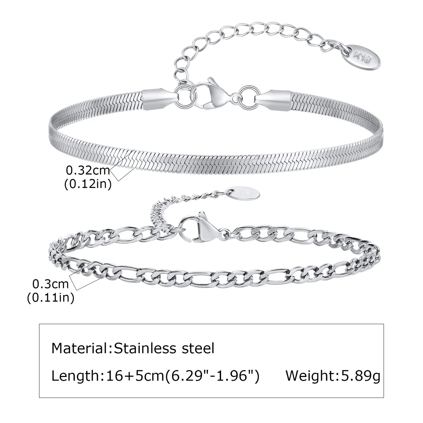 1/2/3pcs Chain Bracelet for, Stainless Steel Twisted Rope Cuban Chain