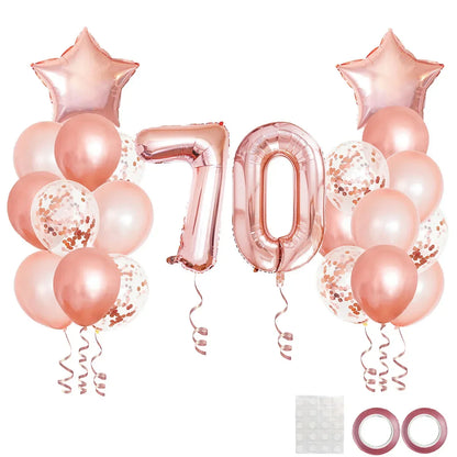 25pcs Rose Gold Mixed Balloons 10 15 16 18  20 21 25 30 35 40 50th Birthday Party Decorations  Woman Birthday Anniversary Decor