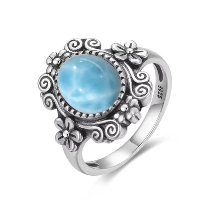 Original Certified 925 Silver Rings Larimar Natural Blue Stone 8*10MM oval shape twist Rings Fine Jewelry Gifts for Women Men