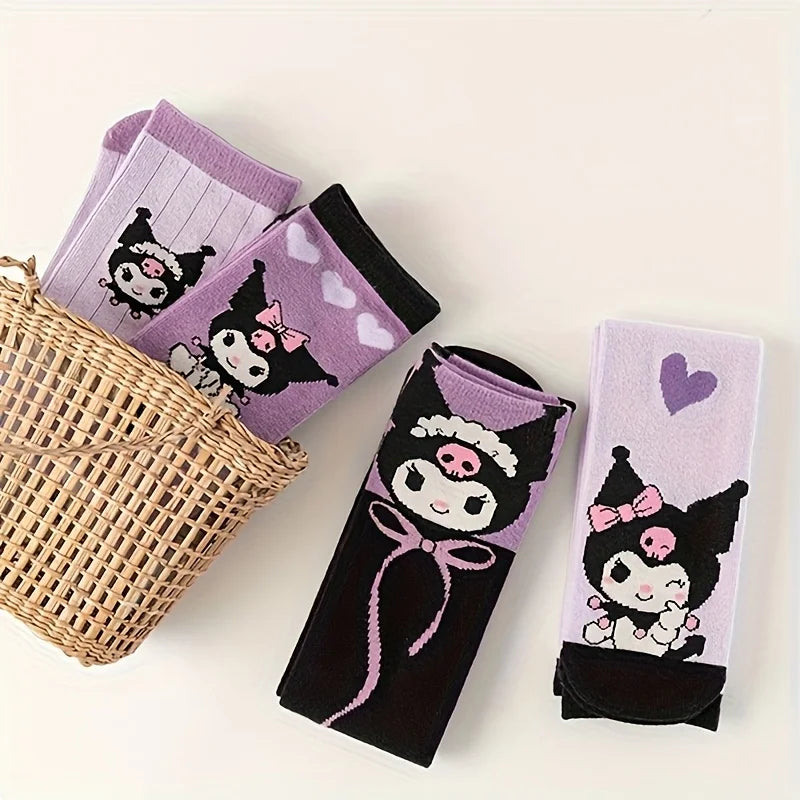 4 Pairs of High-Quality Cartoon Anime Character Pattern Women's Straight Socks Comfortable Soft and Casual Women's Socks