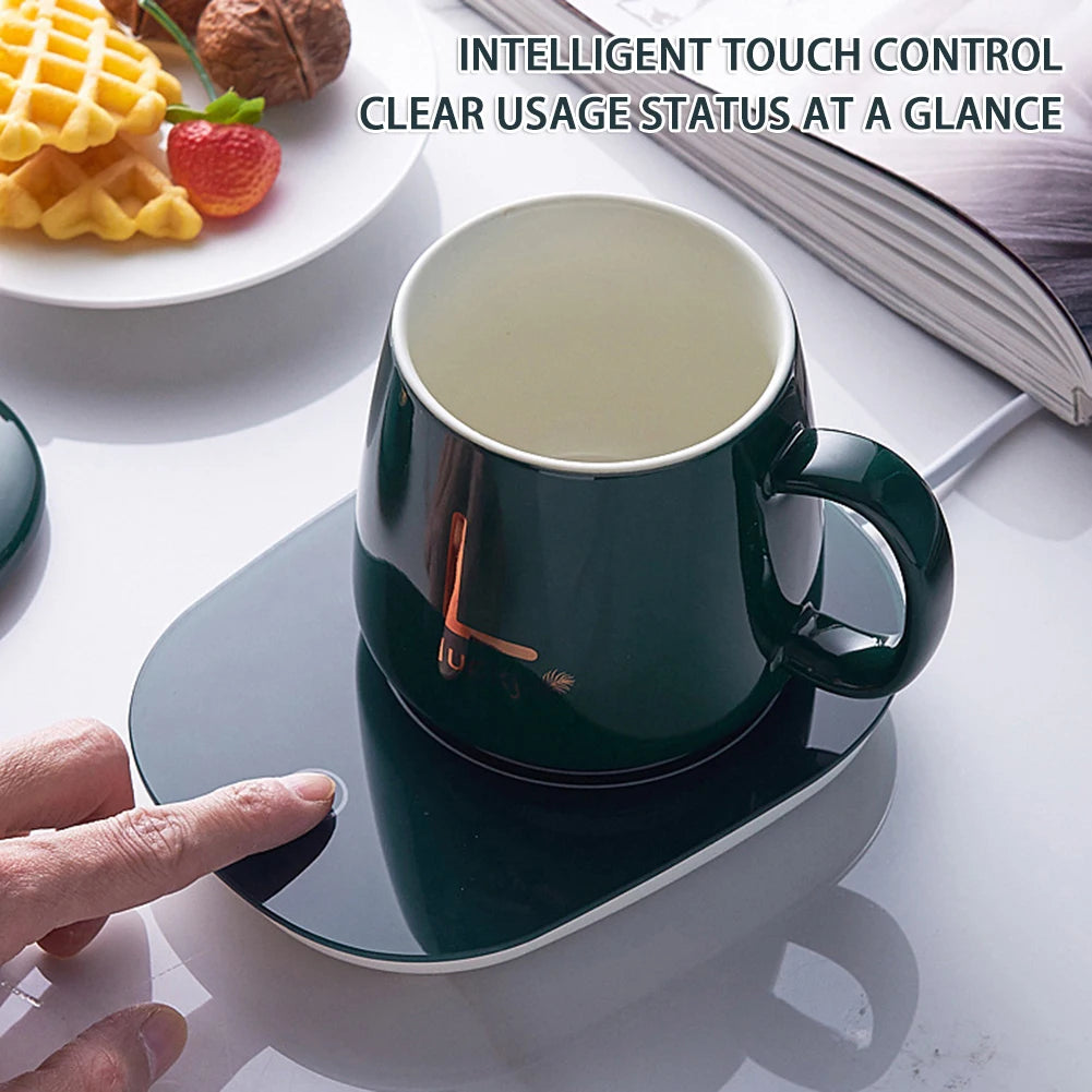 55℃ Temperature Cup Coffee Cup with Automatic Heating Pad USB Charging Ceramic Warmer Mug for Home Office Gift