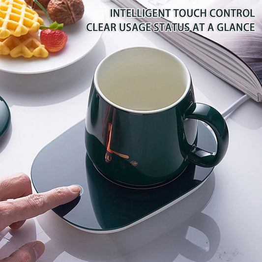 55℃ Temperature Cup Coffee Cup with Automatic Heating Pad USB Charging Ceramic Warmer Mug for Home Office Gift
