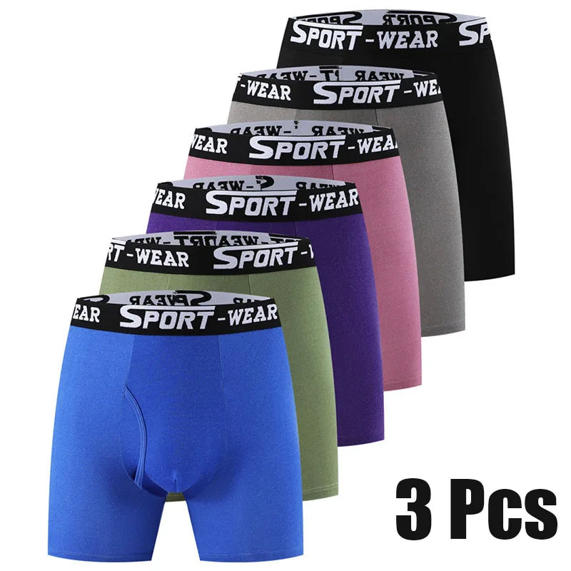 3 Pcs/Lot Fashion Solid Color Men's Underwear, Vibrant Waistband, Comfortable Flat Front, Quick-Drying Sports Breathable Shorts