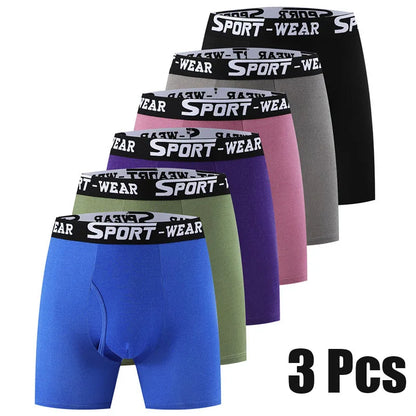 3 Pcs/Lot Fashion Solid Color Men's Underwear, Vibrant Waistband, Comfortable Flat Front, Quick-Drying Sports Breathable Shorts