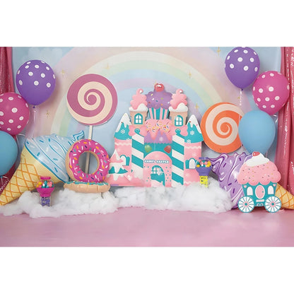 Candy Bar Baby Shower Birthday Backdrop Ice Cream Car Donuts Lollipop Party Photo Background Cake Table Decor Photography Props