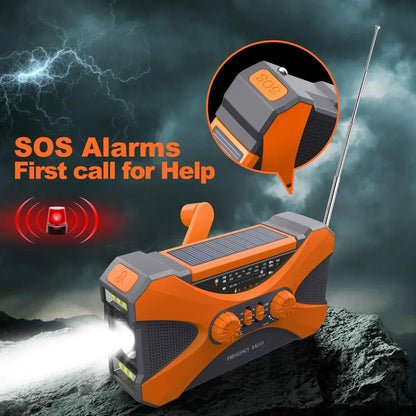 Emergency Radio Solar Hand Crank NOAA Weather Radio 10000mAh Power Bank Portable AM FM Radio Survival Camping Gear Emergency Phone Charger With Dual Speaker Stereo 4-In-1 Multi-function Survival Kit For Home Outdoor Emergency
