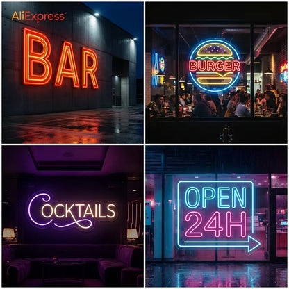 Custom LED Neon Sign Large Size Business Logo Commercial Grade Signage Restaurant Cafe Bar Office Storefront Decor Wall Light