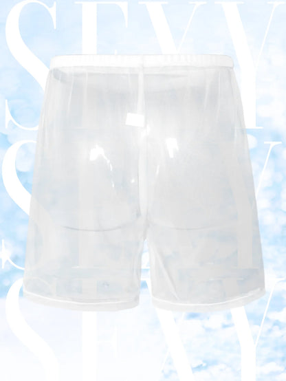 1Pc Sexy Sheer Mesh Men Underwear Fashionable Soft Transparent Home Loose Fit Boxing Pants Sleep Shorts Sleepwear Pajama Pants