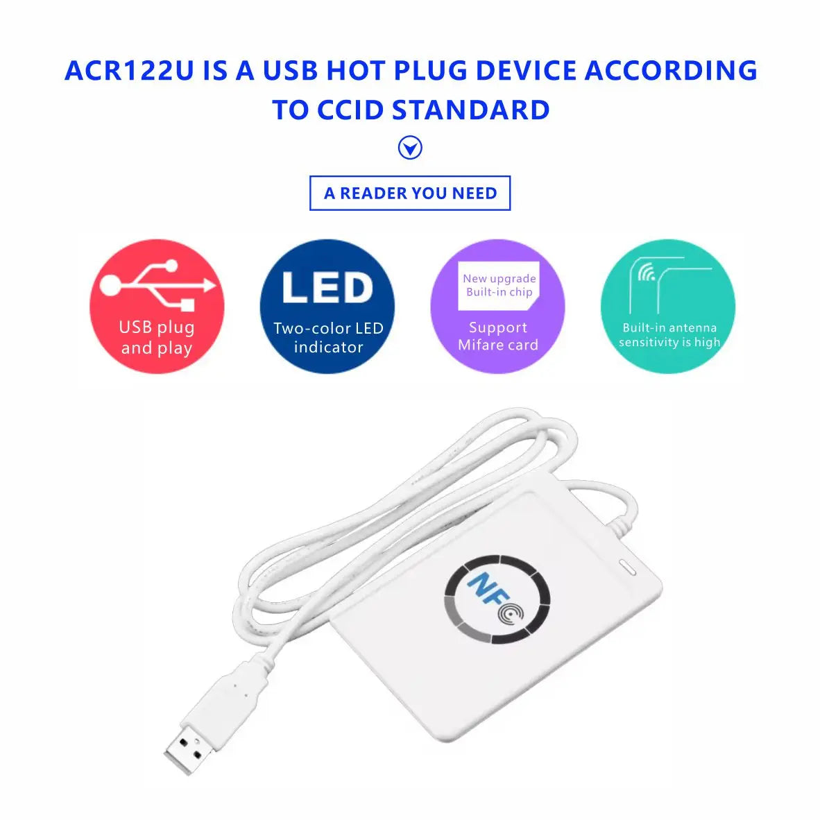 USB ACR122U Contactless Smart Card Access Card Copy Reader IC Property Elevator Decryption Copy Machine 13.56MHZ