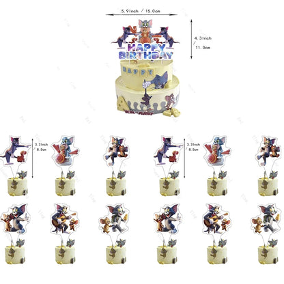 Cartoon T-Tom And J-Jerry Party Decorations Banner Latex Foil Balloons Cake Topper Birthday Movie Show Party Supplies Set Favor
